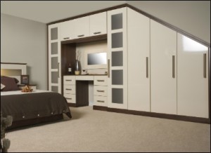 Cream Gloss Bedroom Wardrobe. Award Bedrooms and Kitchens, Walkinstown, Dublin. Suppliers of fitted bedroom furniture we supply fitted wardrobes, sliding wardrobe doors.
